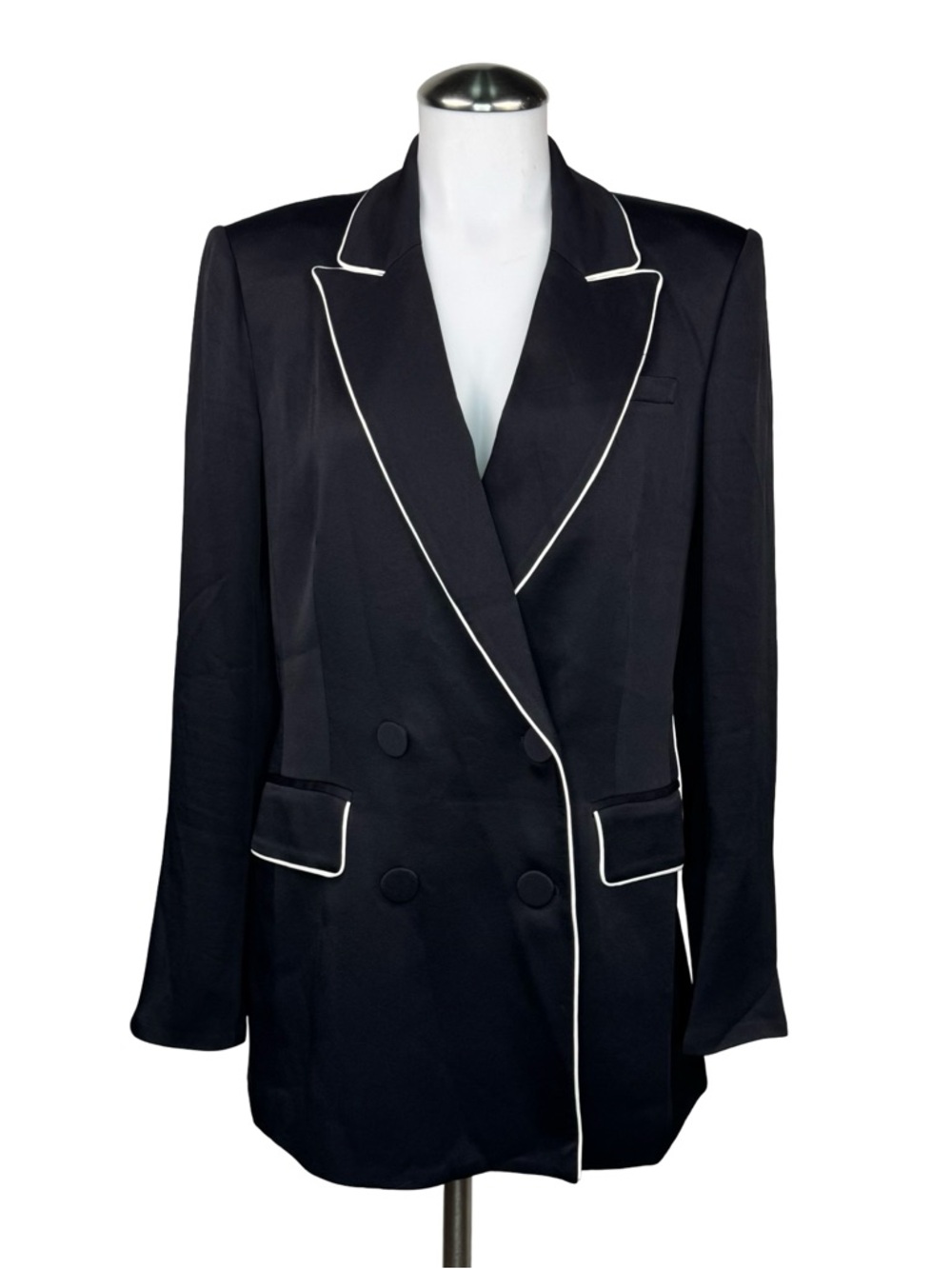$695 VERONICA BEARD "Eiza" Black Satin Jacket Blazer Sz 6 - Picture 2 of 10